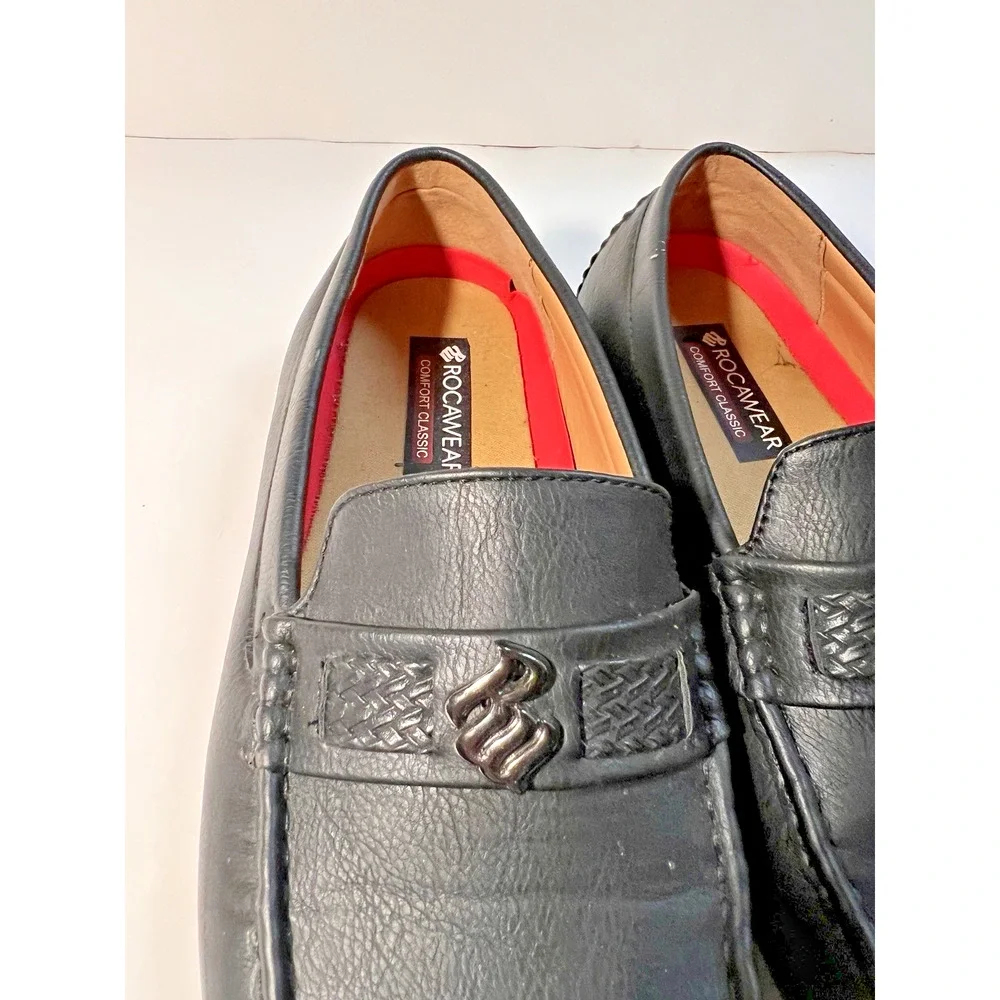 Rocawear Men's Black Comfort Cushioned Slip-On Loafers Diamond Pattern Size 10.5